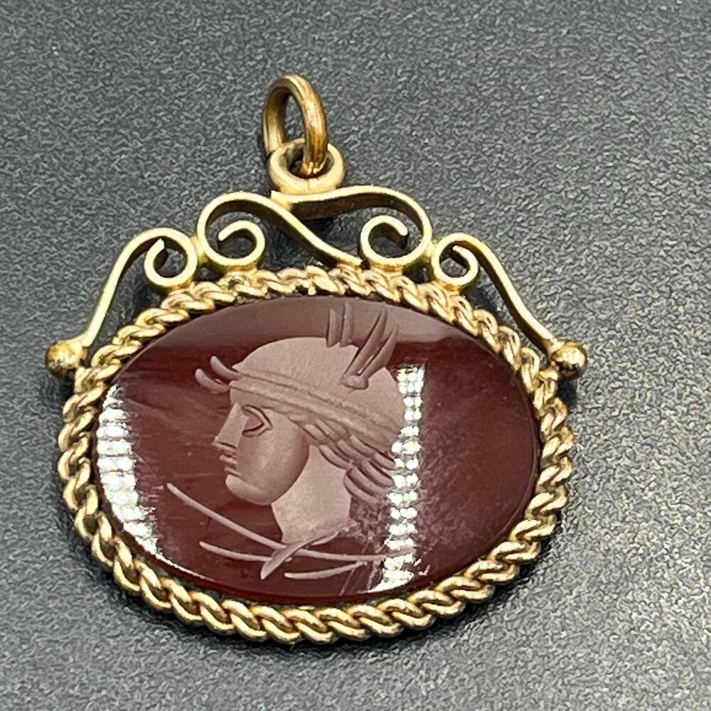 Antique Victorian Gold‎ Filled  Carnelian Intaglio Centurion Roman
Pendant